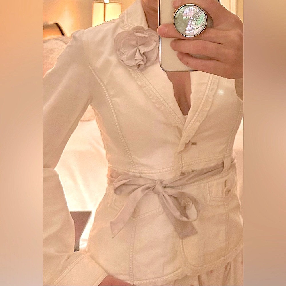 Coquette Cotton Belted Ribbon & Removable Flower Blazer - Picture 11 of 12